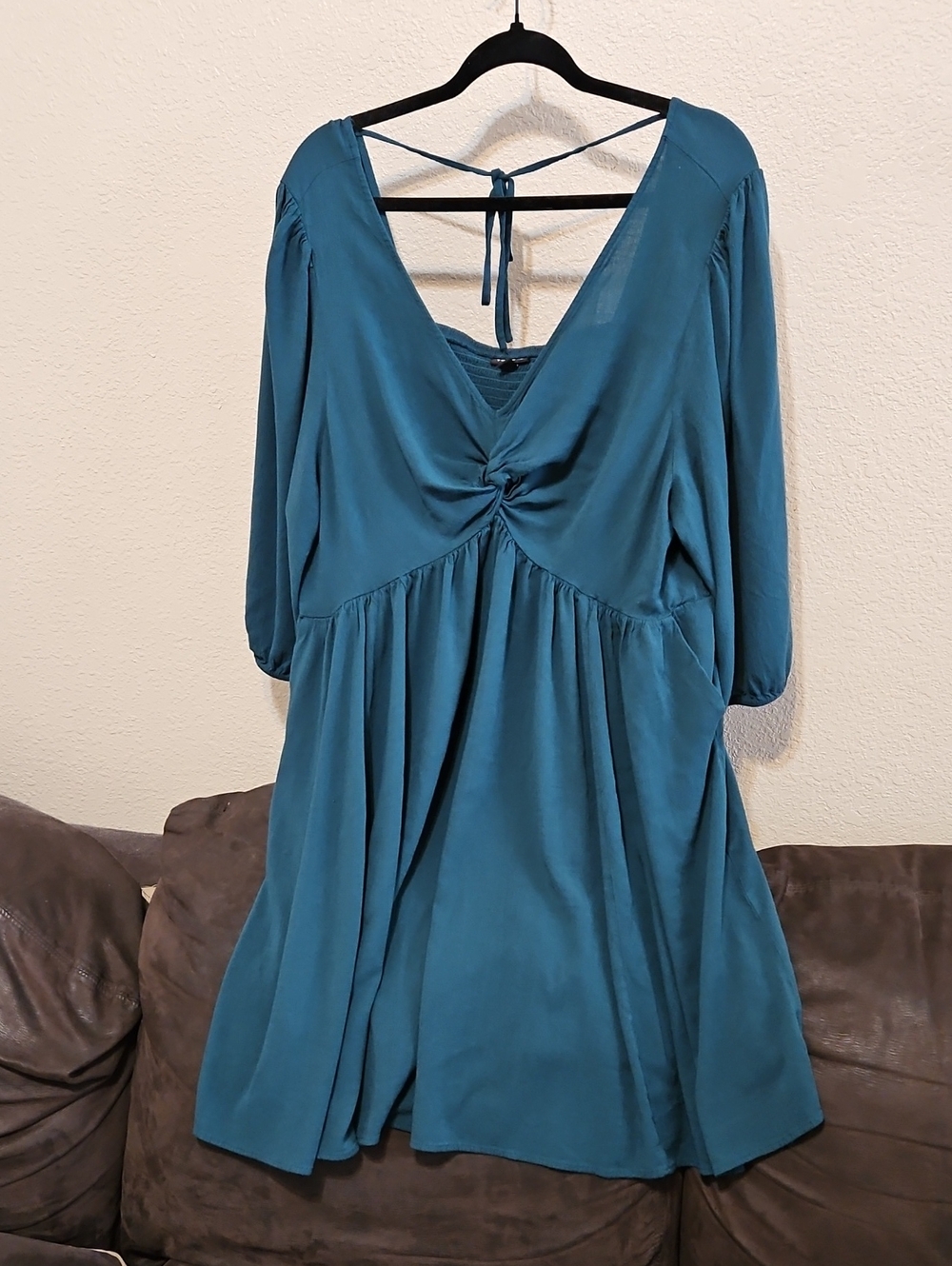 torrid Teal Blue Twist-Front Midi Dress with Tie Back